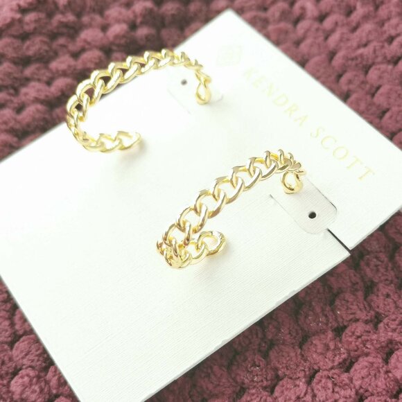 Kendra Scott Grier Gold Hoop Earrings NEW WITH POUCH - Picture 2 of 3
